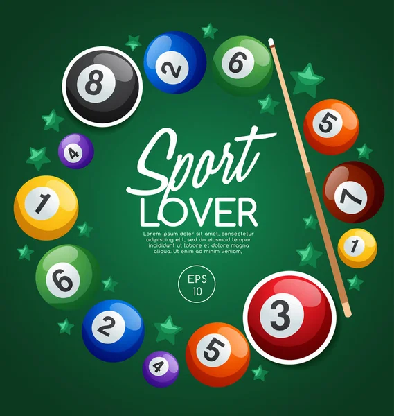 Sport Lover template with billiard equipment — Stock Vector