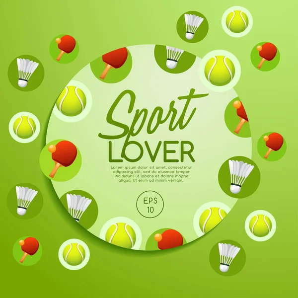 Sport Lover template with tennis Equipment — Stock Vector