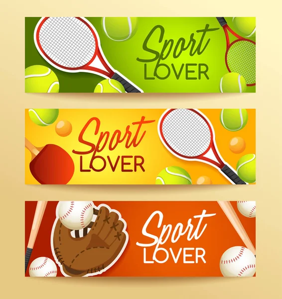 Banner Sport Lover con Attrezzatura Sportiva — Vettoriale Stock