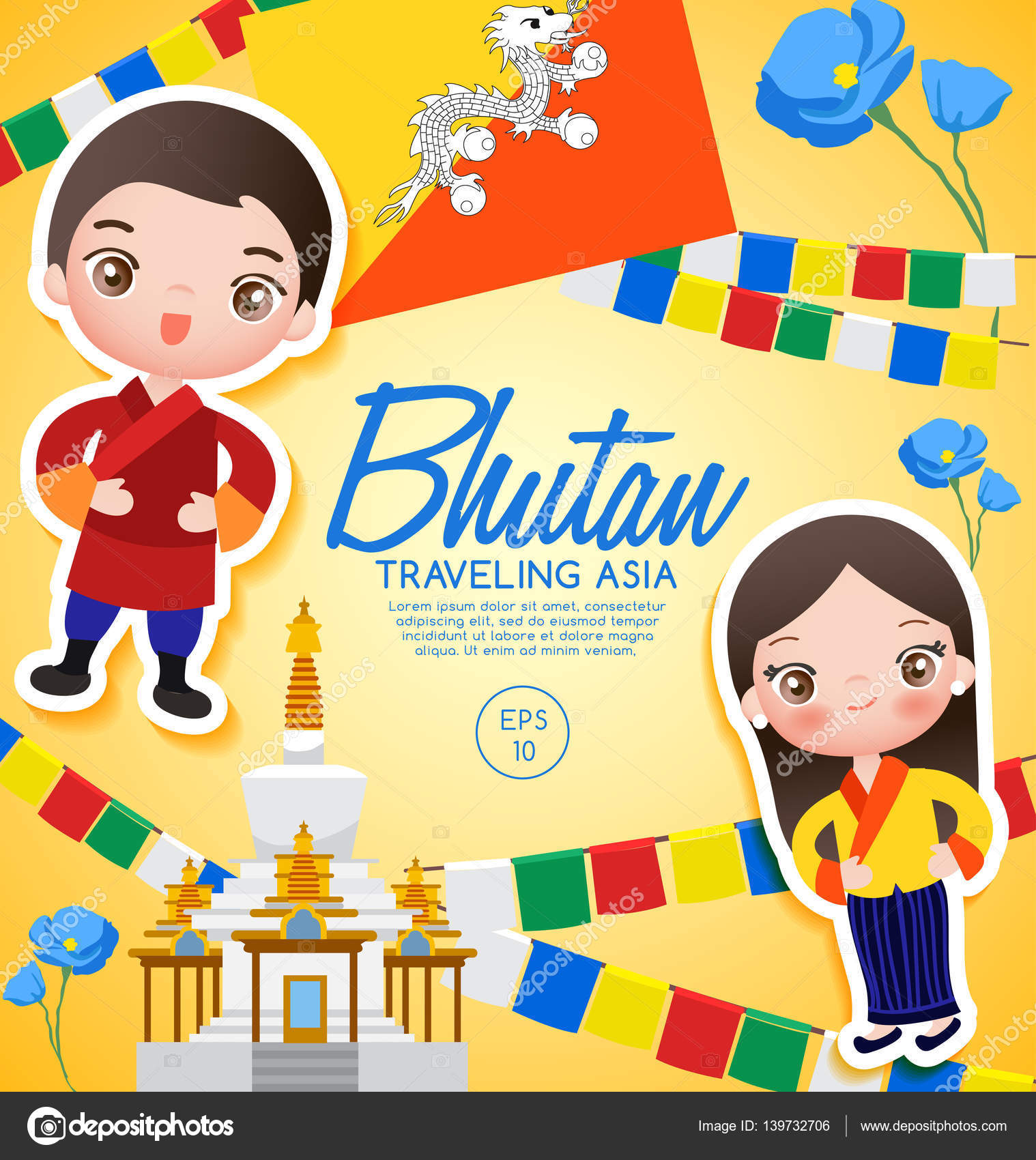 Traveling Asia : Bhutan Tourist Attractions : Vector Illustration Stock  Vector Image by ©daraon #139732706