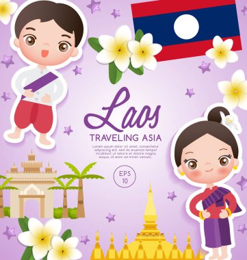 Seyahat Asya: Laos turistik: vektör çizim