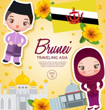 Seyahat Asya: Brunei turistik: vektör çizim
