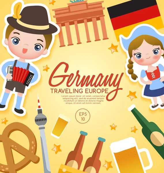 Reizen Europa: Duitsland toeristische attracties: Vector Illustratie — Stockvector