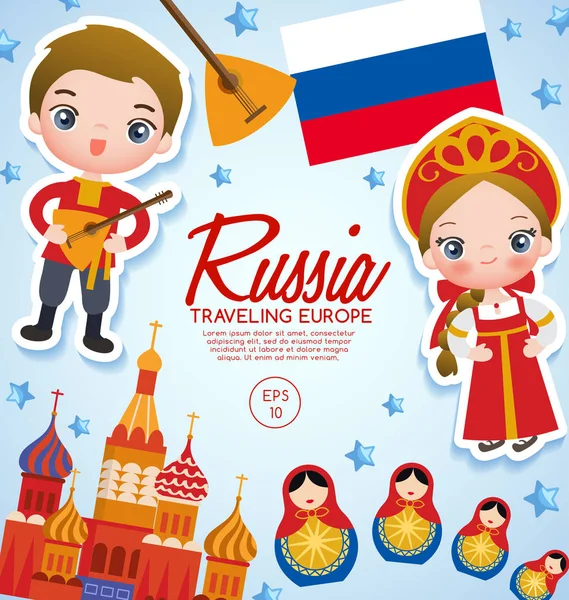 Viajar por Europa: Atracciones turísticas de Rusia: Ilustración vectorial — Vector de stock