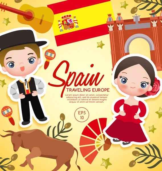 Cestování Evropa: Španělsko turistické atrakce: vektorové ilustrace — Stockový vektor