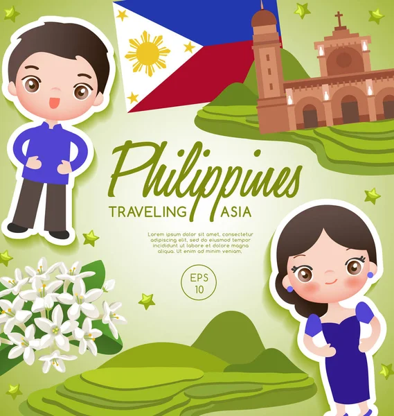 Ásia itinerante: Filipinas Atrações turísticas: Ilustração vetorial —  Vetores de Stock