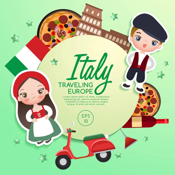 Reizen Europa: Italië toeristische attracties: Vector Illustratie — Stockvector