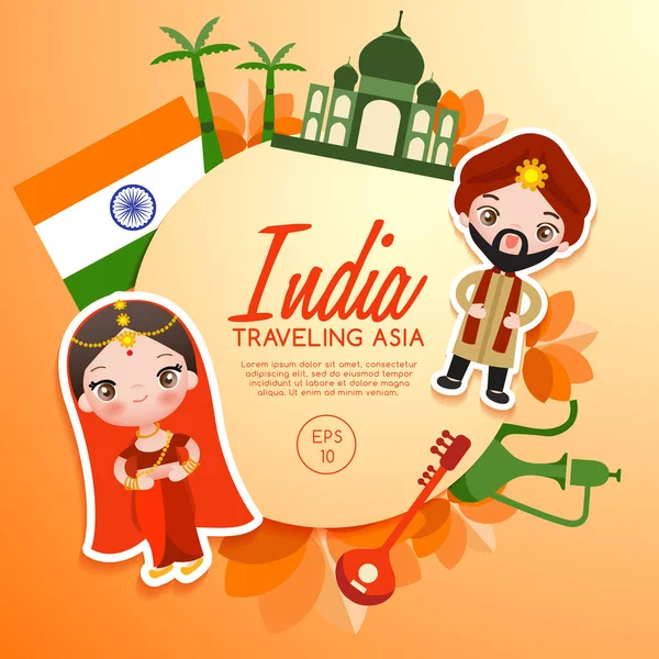 Ásia itinerante: Índia Atrações turísticas: Ilustração vetorial —  Vetores de Stock