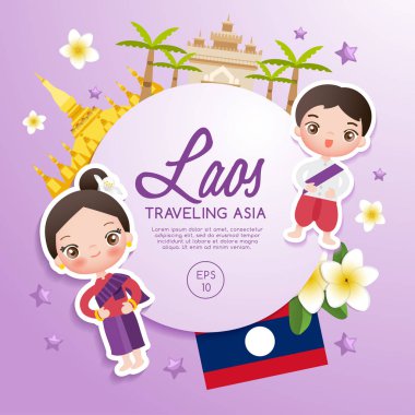 Seyahat Asya: Laos turistik: vektör çizim