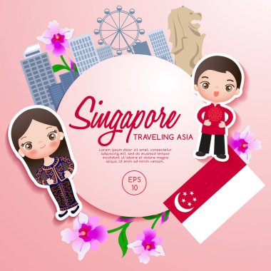 Seyahat Asya: Singapur turistik: vektör çizim