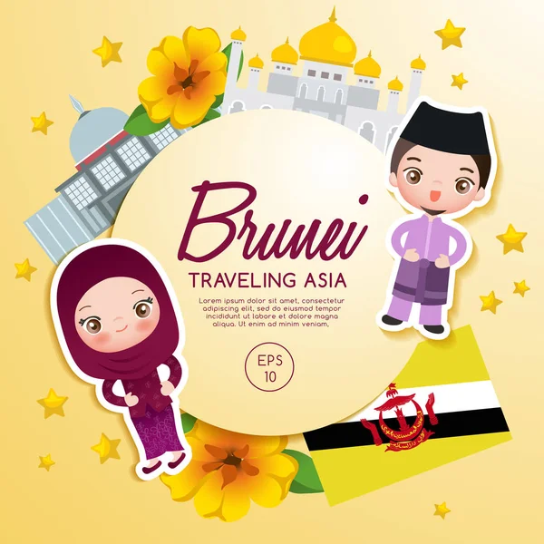 Viajar por Asia: Atracciones turísticas de Brunei: Ilustración vectorial — Archivo Imágenes Vectoriales