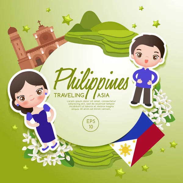 Viajar por Asia: Atracciones turísticas de Filipinas: Ilustración vectorial — Vector de stock