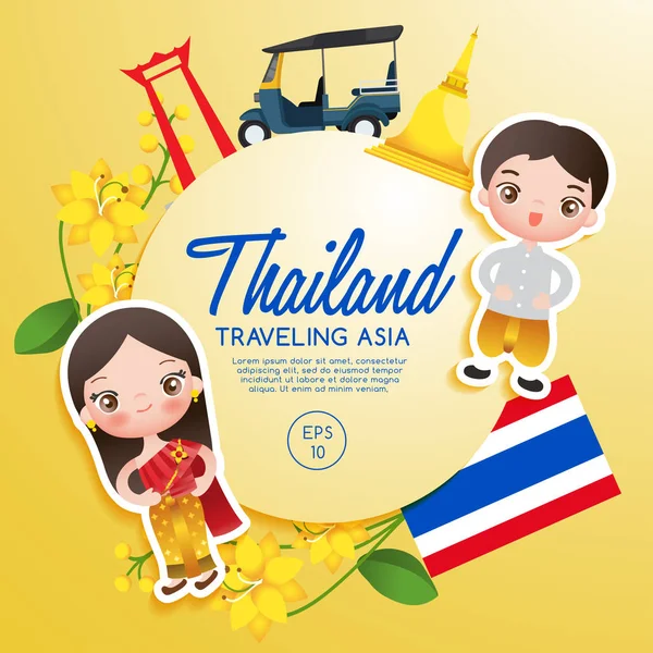 Voyager en Asie : Thaïlande Attractions touristiques : Illustration vectorielle — Image vectorielle