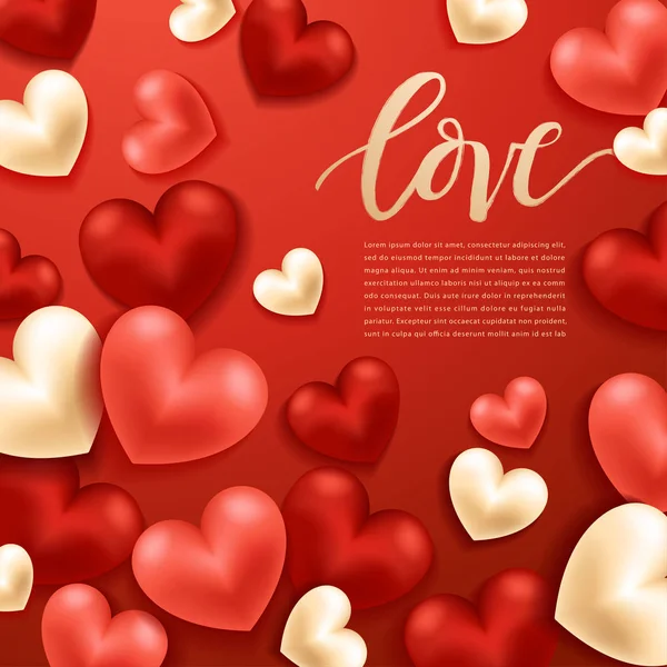 Щасливі Елементи Дня Святого Валентина: Реалістичні серця на тлі: Векторна ілюстрація — стоковий вектор