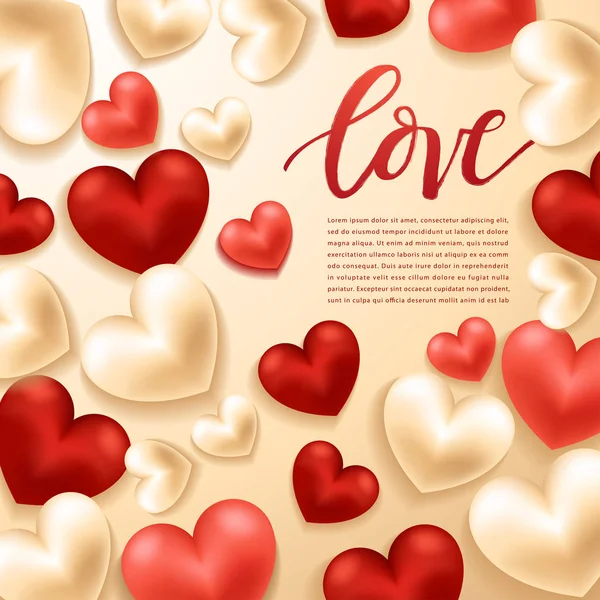 Elementos do Dia dos Namorados Feliz: Corações realistas dos namorados no fundo: Ilustração vetorial —  Vetores de Stock