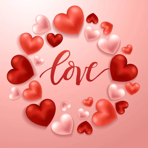 Mutlu Sevgililer günü öğeleri: Gerçekçi Sevgililer günü kalpleri arka plan üzerinde: vektör çizim — Stok Vektör