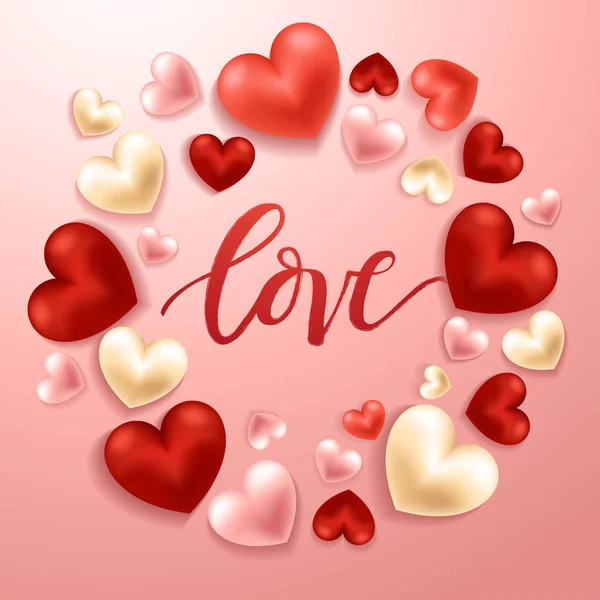 Mutlu Sevgililer günü öğeleri: Gerçekçi Sevgililer günü kalpleri arka plan üzerinde: vektör çizim — Stok Vektör