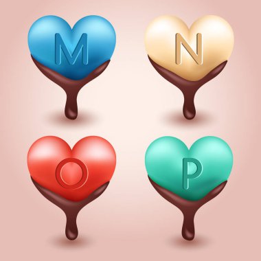 Mutlu Sevgililer günü Typeset: Çikolata erime ile gerçekçi Valentine kalpler: vektör çizim