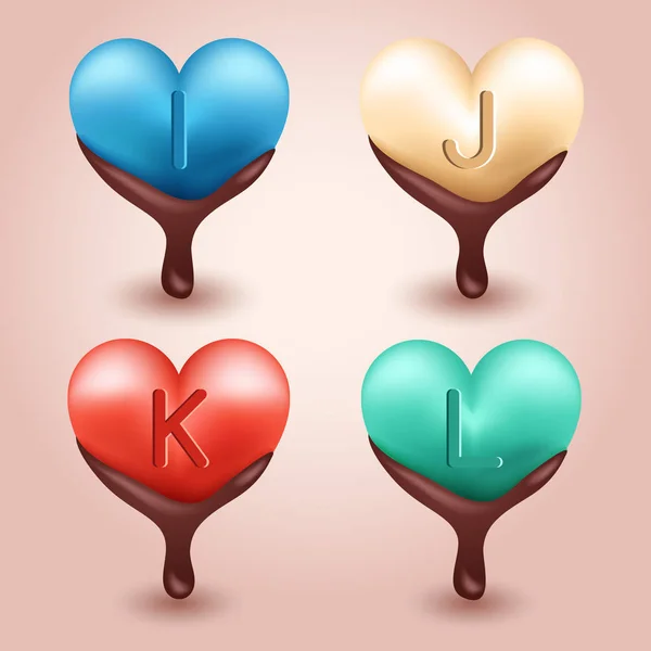 Mutlu Sevgililer günü Typeset: Çikolata erime ile gerçekçi Valentine kalpler: vektör çizim — Stok Vektör