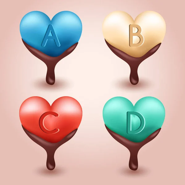 Šťastný Valentines den vysází: Realistické Valentine srdce s tání čokolády: vektorové ilustrace — Stockový vektor