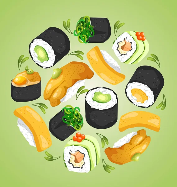 Sushi Rolls Elements — Stock Vector