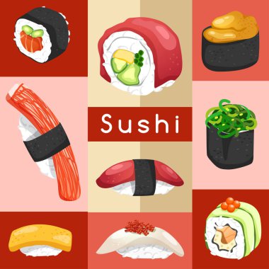 Öğeleri suşi rulo: Vektör çizim