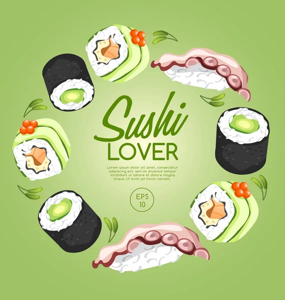 Sushi tekercs elemek: vektoros illusztráció — Stock Vector