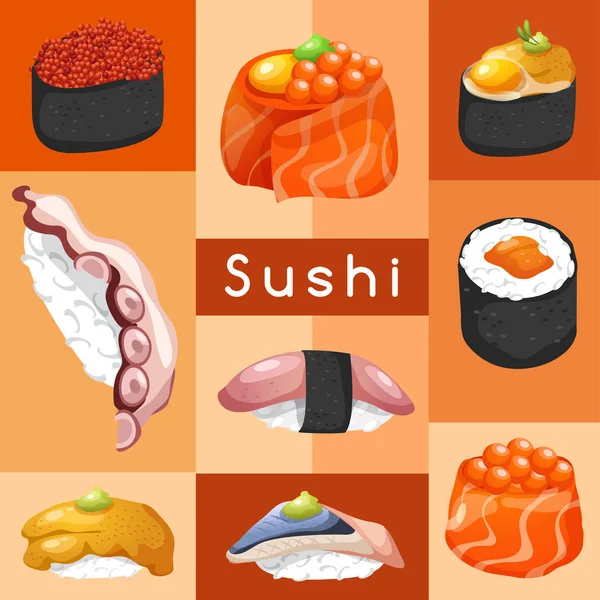 Éléments de rouleaux Sushi : Illustration vectorielle — Image vectorielle