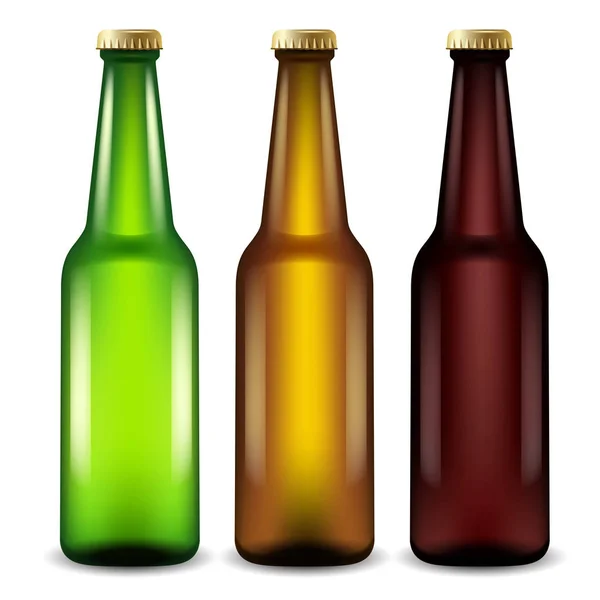 Garrafas de cerveja realista: Ilustração vetorial — Vetor de Stock