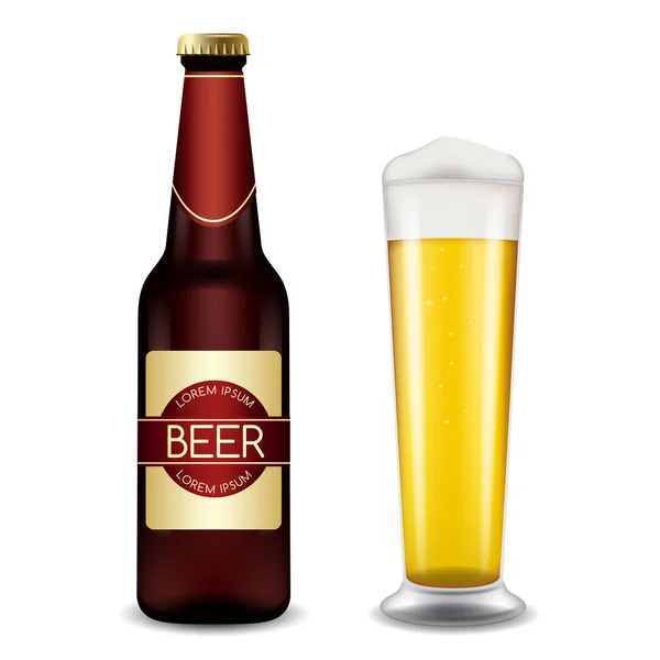 Realistik Beer Bottles: Vector Illustration - Stok Vektor