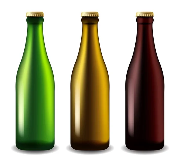 Bottiglie di birra realistiche: illustrazione vettoriale — Vettoriale Stock