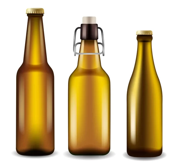 Garrafas de cerveja realista: Ilustração vetorial — Vetor de Stock