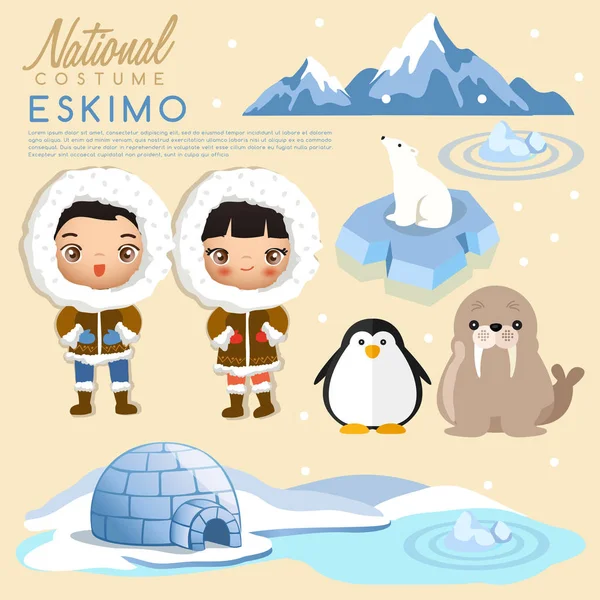 Eskimo traditional costumes : Vector Illustration — Stock Vector