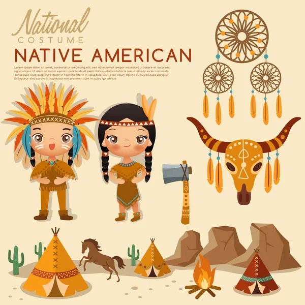 Trajes tradicionales nativos americanos: Ilustración vectorial — Vector de stock