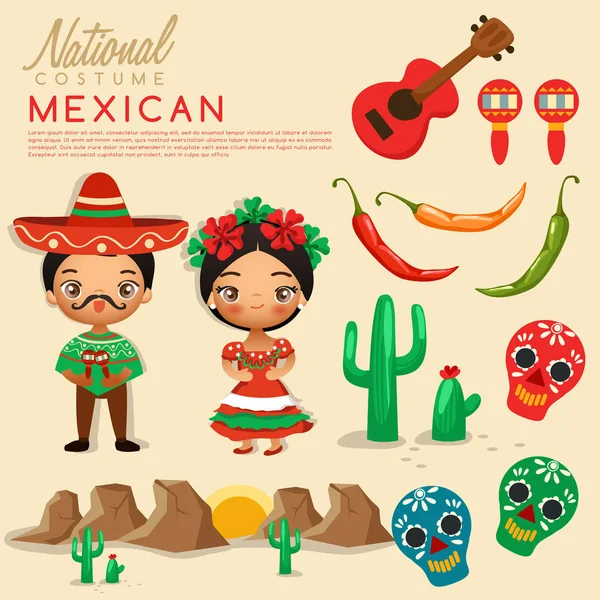 Mexican traditional costumes : Vector Illustration — Stock Vector