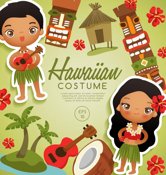 Trajes tradicionales hawaianos: Ilustración vectorial — Vector de stock