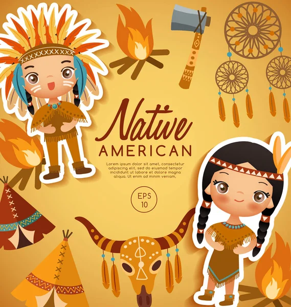 Trajes tradicionales nativos americanos: Ilustración vectorial — Vector de stock