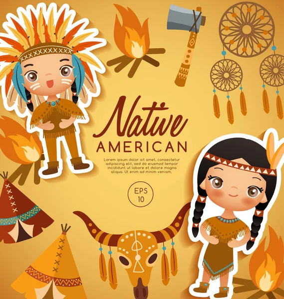 Native American traditionella dräkter: vektorillustration — Stock vektor