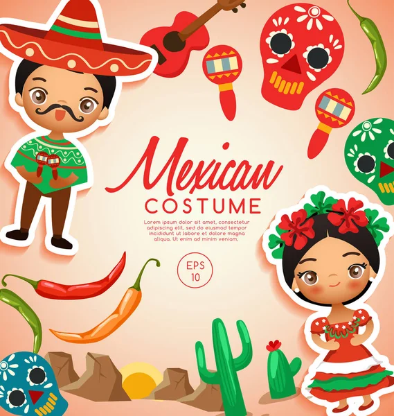 Mexican traditional costumes : Vector Illustration — Stock Vector