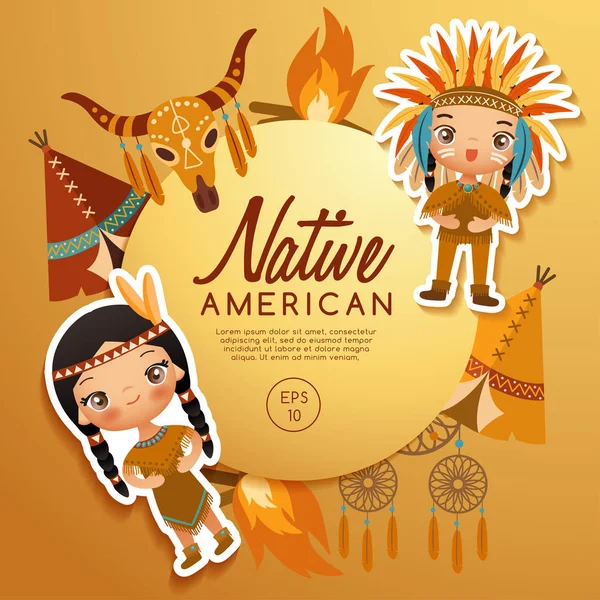 Trajes tradicionales nativos americanos: Ilustración vectorial — Vector de stock