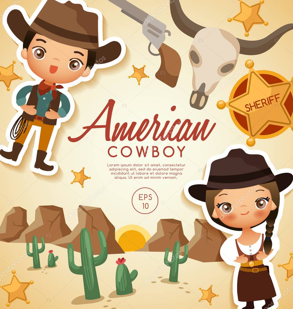 American Cowboy traditional costumes : Vector Illustration