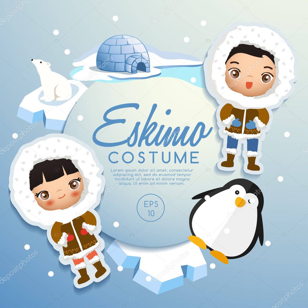 Eskimo traditional costumes : Vector Illustration