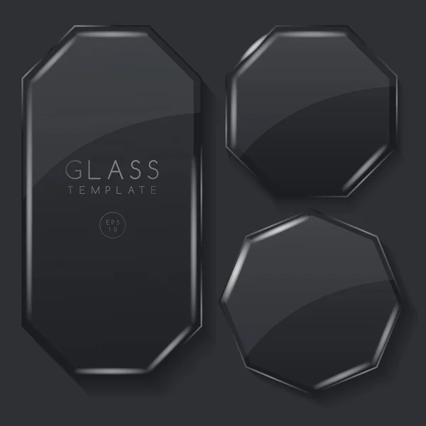 Set van transparant glas Banners op zwarte achtergrond: Vector Illustratie — Stockvector
