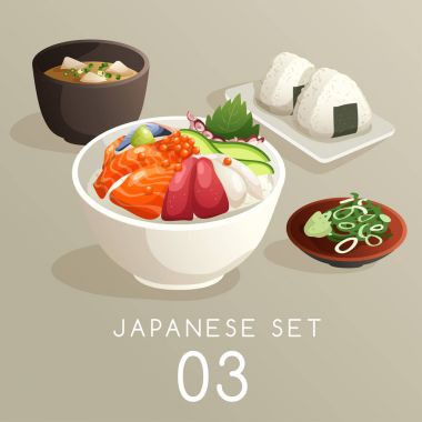 Japon yemekleri kümesi: vektör çizim