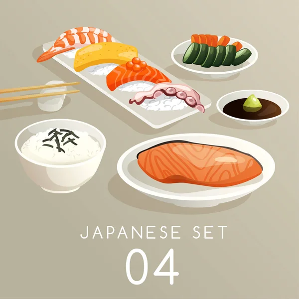 Japon yemekleri kümesi: vektör çizim — Stok Vektör