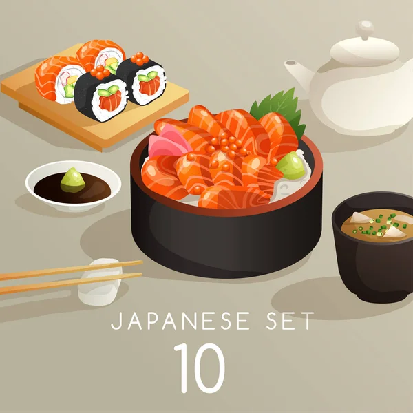 Набір японської кухні: Векторні ілюстрації — стоковий вектор