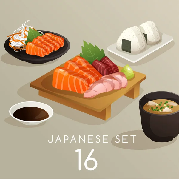 Conjunto de comida japonesa: Ilustración vectorial — Vector de stock