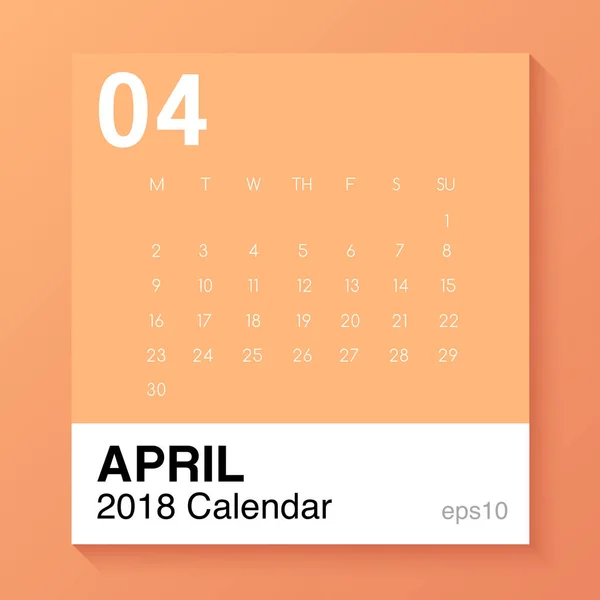 Abril: Modelo simples para 2018 Calendário: Ilustração vetorial — Vetor de Stock
