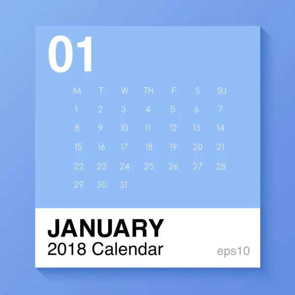 Enero: Plantilla simple para el calendario 2018: Ilustración vectorial — Vector de stock