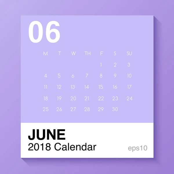 Junio: Plantilla simple para el calendario 2018: Ilustración vectorial — Vector de stock